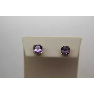14k Yellow Gold AMETHYST SQUARE DESIGN STUD STYLE earrings