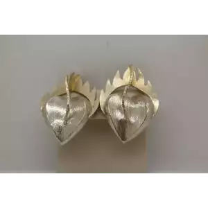 Sig. .925 S.S. TWO TONE HEARTS ON FIRE FLAMING HEARTS clip on earrings
