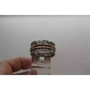 ISRAEL PZ OR PAZ TWO TONE LACE & BEAD SPINNER ring size 11