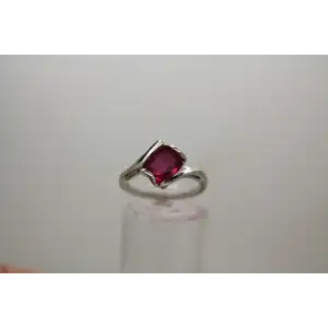 Sig. EASON 14k W.G. Emerald Cut RUBY SOLITAIRE BYPASS ring size 6.25