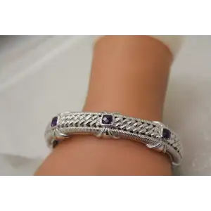 JUDITH RIPKA .925 S.S. AMETHYST HEAVY CABLE HINGED cuff bracelet