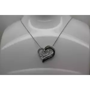 .925 Sterling Silver 1/4cttw BLACK & WHITE DIAMOND HEART necklace 18