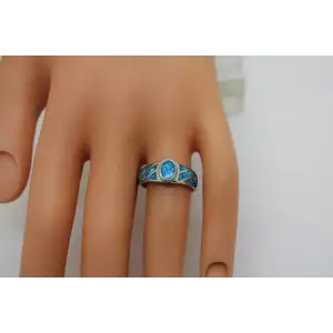 Signed .925 S.S. OPAL INLAY SIGNET STYLE ring size 7.75 #