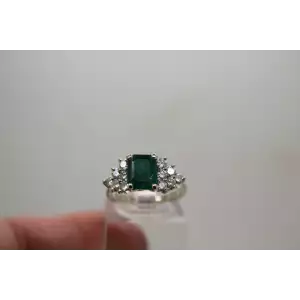 14k White Gold NATURAL EMERALD & .70ctw DIAMOND CLUSTER size 7.25
