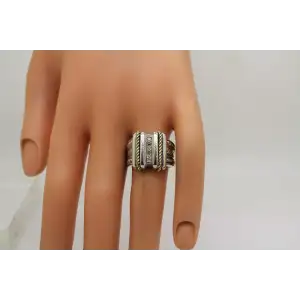 ITALY .925 S.S. 14k Y.G. DIAMOND ROPE DESIGN ring size 7.5