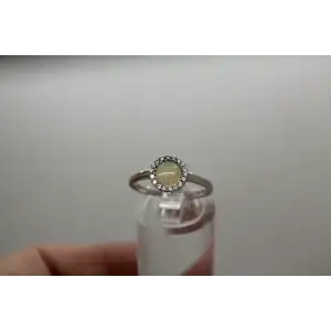 Signed 14k W.G. Round Cut OPAL & .18ctw DIAMOND HALO ring size 7