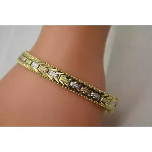 Signed BIB TRI COLOR .925 Sterling Silver RICCIO LINK DESIGN bracelet 7 1/4