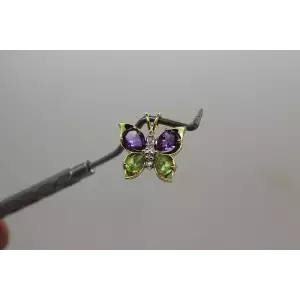 14k White Gold TANZANITE tiny DIAMOND accent  BUTTERFLY PENDANT