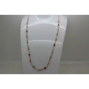 ITALY 14k Y.G. MULTICOLOR CZ STATION MESH CHAIN necklace 18