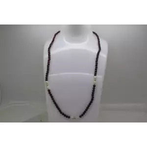 14k Y.G. PURPLE GEMSTONE & FRESHWATER RICE PEARL Beaded 18