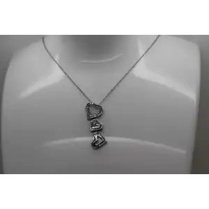Signed STS 10k White Gold DIAMOND TRIPLE HEART pendant necklace 18