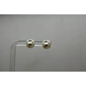 Signed 14k Y.G. 8mm ROUND CHAMPAGNE WHITE PEARL stud earrings
