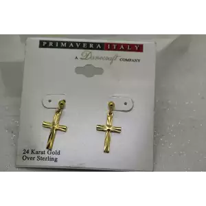 PRIMAVERA ITALY 24k Y.G. over .925 S.S. DIAMOND CUT CROSS DANGLES