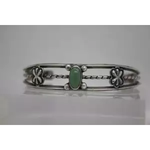 .925 Sterling Silver GREEN TURQUOISE CUFF bracelet 7