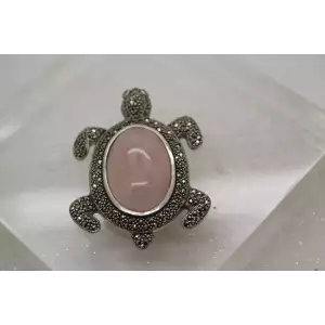 Signed .925 S.S. ROSE QUARTZ & MARCASITE LARGE TURTLE pendant