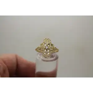 Signed JAL 14k Y.G. PAVE DIAMOND ART DECO DESIGN ring size 7