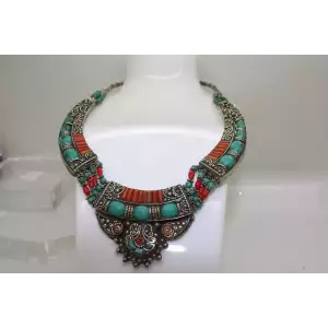 .925 Sterling Silver NATIVE AMERICAN LARGE BIB CHUNKY necklace 16