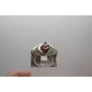 Vintage .925 Sterling Silver CORAL Channel INLAY SIGNET ring size 7.75