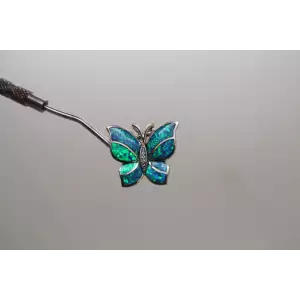 Signed JH .925 S.S. OPAL INLAY BUTTERFLY pendant