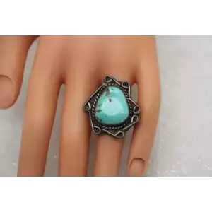.925 Sterling Silver OLD PAWN TURQUOISE ROPE ring size 6.5