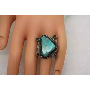 .925 Sterling Silver OLD PAWN ROPE DESIGN TURQUOISE ring size 7