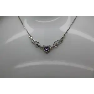 .925 S.S. PURPLE CZ HEART with WINGS necklace 17