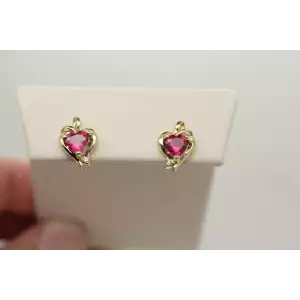 10k Yellow Gold Heart Cut LAB RUBY & WHITE STONE HEART DESIGN earrings