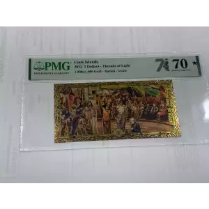 Cook Islands 2 Dollar 1/200th oz Aurum Gold Note (24k) Threads Of Light Voice PMG70  (2)
