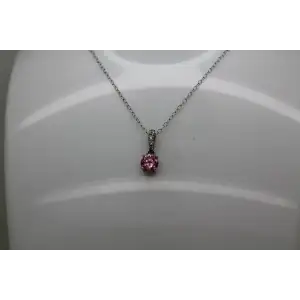Signed SU .925 S.S. PINK & WHITE CZ DROP DANGLE pendant necklace