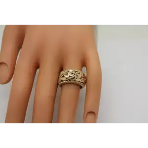 Gold Over .925 S.S. VINING LEAF DESIGN 11mm WIDE BAND size 7