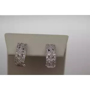 10k White Gold PAVE DIAMOND HEART DESIGN HALF HOOP earrings