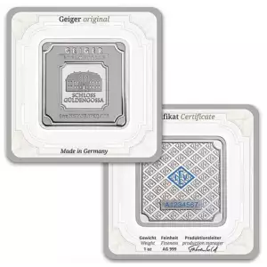 Geiger SILVER Bar  1 Troy Oz .999 Pure, in Assay