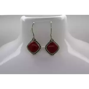 Signed AF .925 S.S. RED CORAL SOUTHWESTERN DESIGN DANGLE earrings