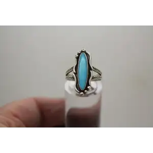 Native American Signed .925 S.S. TURQUOISE PETIT POINT ring size 6