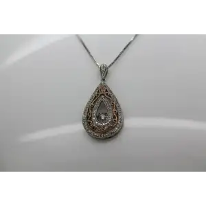 Signed CJ .925 S.S. 10k R.G. MOTION DIAMOND TEARDROP necklace