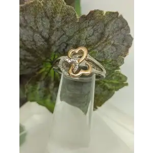 Jane Seymour Open Hearts 925 Sterling Silver 14k Gold Diamond Ring Size 6.75 * (3)