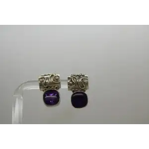 .925 S.S. Square Cut AMETHYST SOUTHWESTERN OMEGA BACK earrings