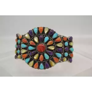 JTV KINGMAN Multi-color TURQUOISE, MOP, SHELL .925 S.S. CUFF bracelet