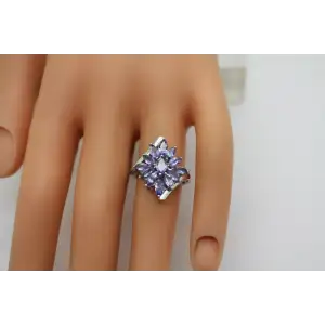STAUER .925 S.S. TANZANITE CLUSTER ring size 6 #