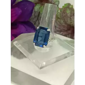 Vintage Esposito 925 Sterling Silver Emerald Cut Deep Blue Solitaire Ring (3)