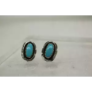 Vtg. NATIVE AMERICAN .925 S.S. TURQUOISE SHADOW BOX earrings