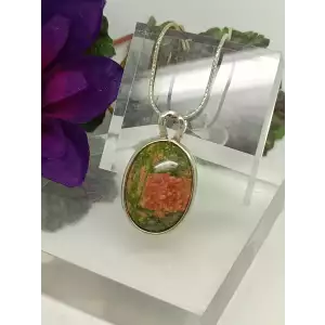 Gorgeous Natural Unakite Oval Pendant 925 Sterling Silver 16