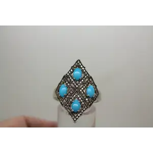 CID CLYDE DUNEIER .925 S.S. TURQUOISE & TOPAZ DIAMOND SHAPE sz 10.75