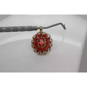 ROSS SIMONS Vermeil .925 S.S. ORANGE & WHITE CZ OVAL pendant