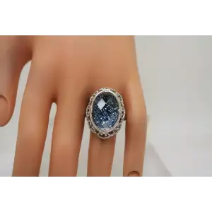 QVC .925 S.S. BLUE DRUZY QUARTZ DOUBLET COCKLTAIL ring size 9.5