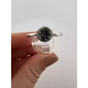 PETITE 10k White Gold Round Mystic Fire Topaz Diamond Halo Ring Size 7