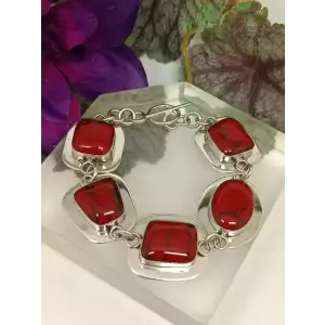 Gorgeous ATI Mexico Red Jasper 925 Sterling Silver Heavy Toggle Bracelet (4)