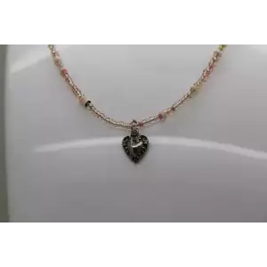 PEYOTE BIRD DESIGNS .925 Sterling Silver GLASS BEADED HEART necklace 16