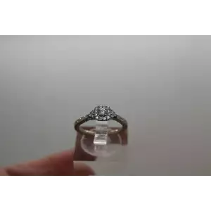 GABRIEL & CO Vintage Inspired 14k W.G. .23ctw DIAMOND HALO ring size 5.5