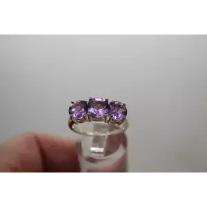 .925 Sterling Silver PURPLE TOPAZ 3 STONE ring  size 9